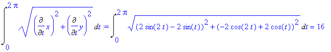 Int(sqrt(Diff(x,t)^2+Diff(y,t)^2),t = 0 .. 2*Pi) :=...