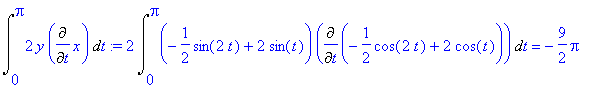 Int(2*y*Diff(x,t),t = 0 .. Pi) := 2*Int((-1/2*sin(2...