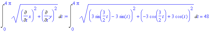 Int(sqrt(Diff(x,t)^2+Diff(y,t)^2),t = 0 .. 4*Pi) :=...