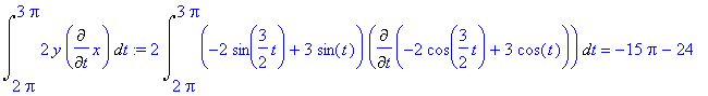 Int(2*y*Diff(x,t),t = 2*Pi .. 3*Pi) := 2*Int((-2*si...