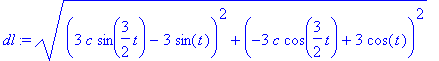 dl := sqrt((3*c*sin(3/2*t)-3*sin(t))^2+(-3*c*cos(3/...