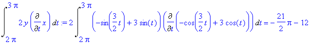 Int(2*y*Diff(x,t),t = 2*Pi .. 3*Pi) := 2*Int((-sin(...