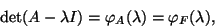 \begin{displaymath}\det(A-\lambda I)=\varphi_A(\lambda)=\varphi_F(\lambda),\end{displaymath}
