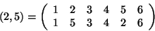 \begin{displaymath}(2,5)=\left(\begin{array}{ccccccc}1&2&3&4&5&6\\
1&5&3&4&2&6\end{array}\right)\end{displaymath}