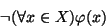 \begin{displaymath}\neg(\forall x\in X)\varphi(x)\end{displaymath}