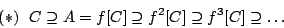 \begin{displaymath}(*)\ \ C\supseteq A=f[C]\supseteq f^2[C]\supseteq f^3[C]\supseteq\dots\end{displaymath}
